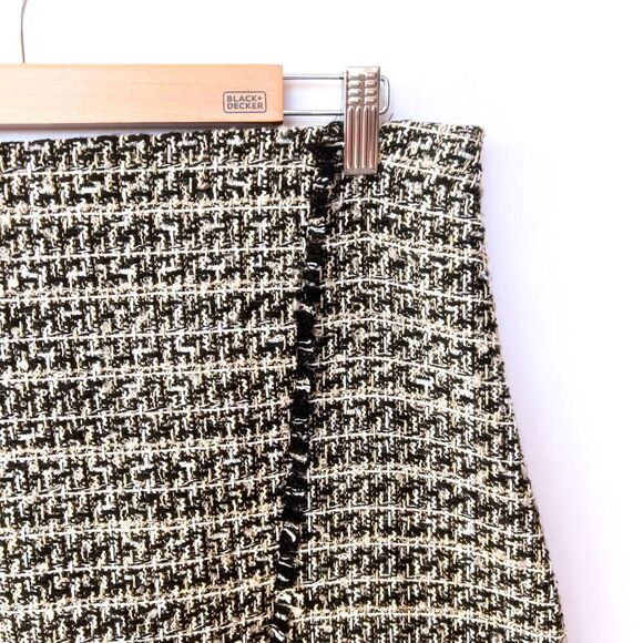 NWT Express Black Gold White Tweed Fringe Skirt 14 - Picture 2 of 7
